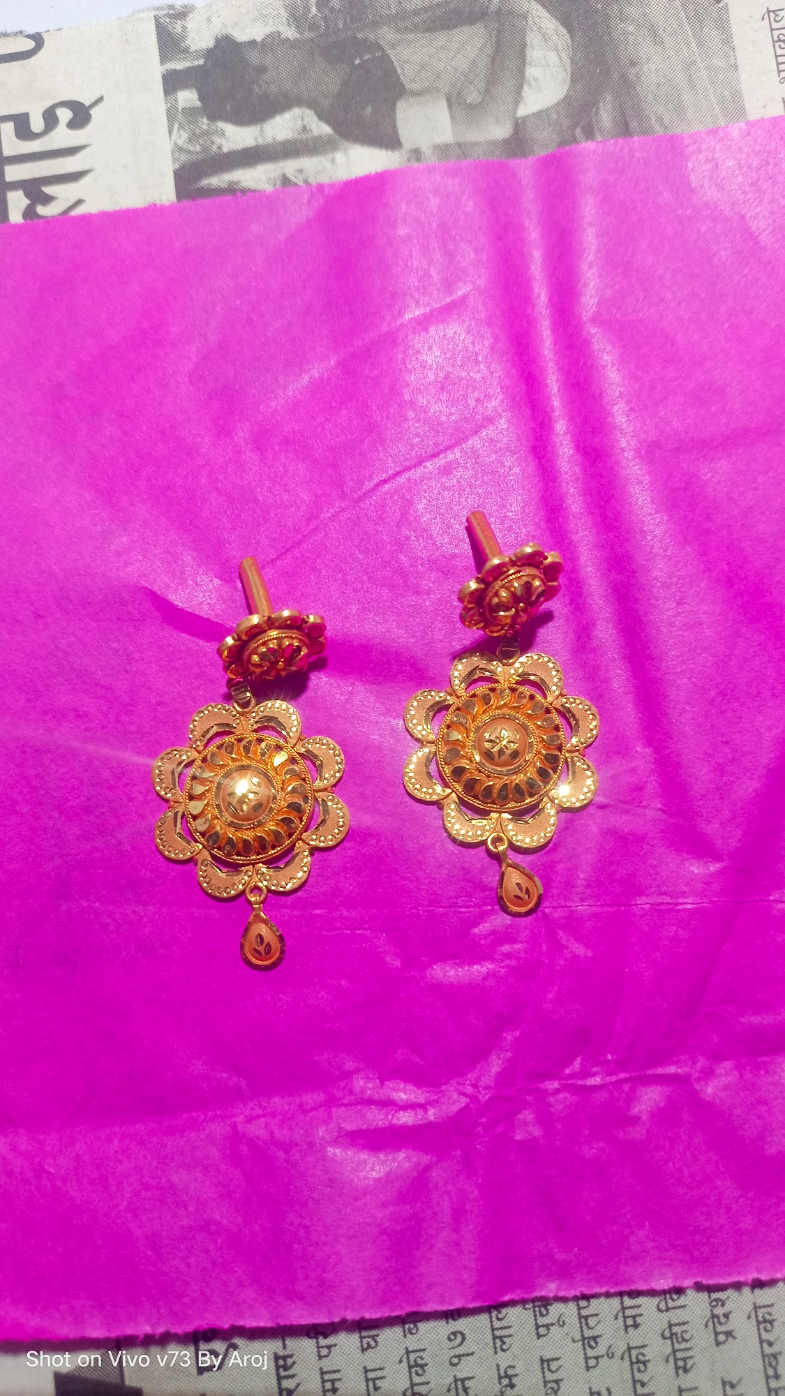 Traditional Gold Floral Drop Earrings